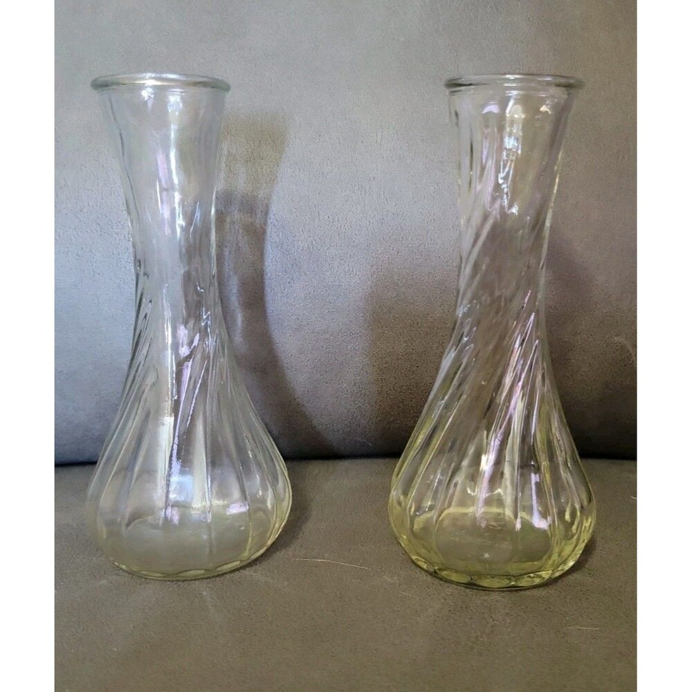 Hoosier Bud Vases - Clear Glass - 6" Swirl - #4064 - 10 & 12 - Set Of 2